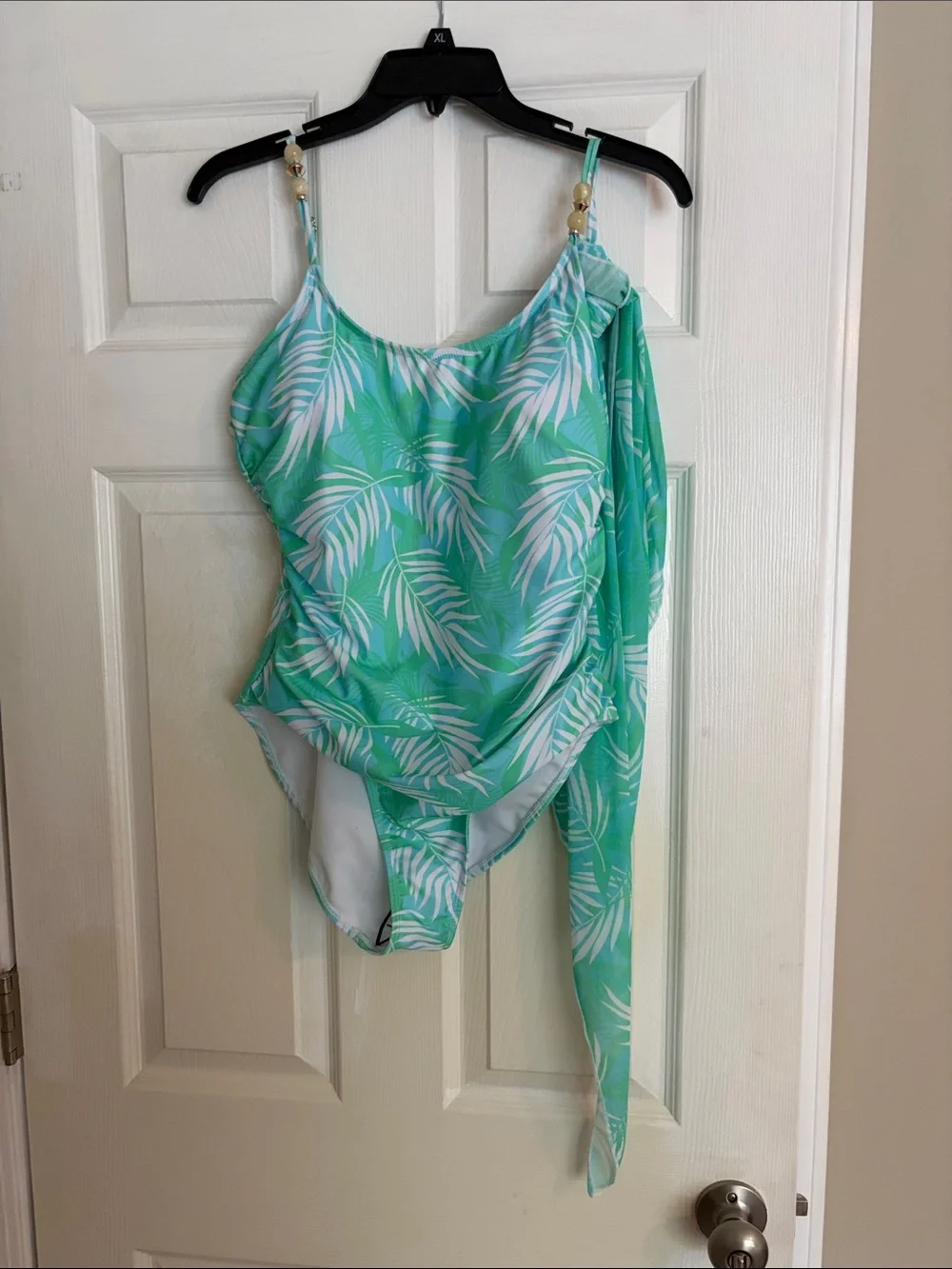 Nicole Miller Mint Green Tropical Leaf One-Piece Swimsuit with sarong size large